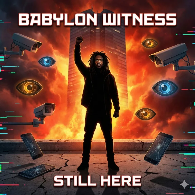 Babylon Witness - Urban skyline shrouded in dusk with glowing analog meters