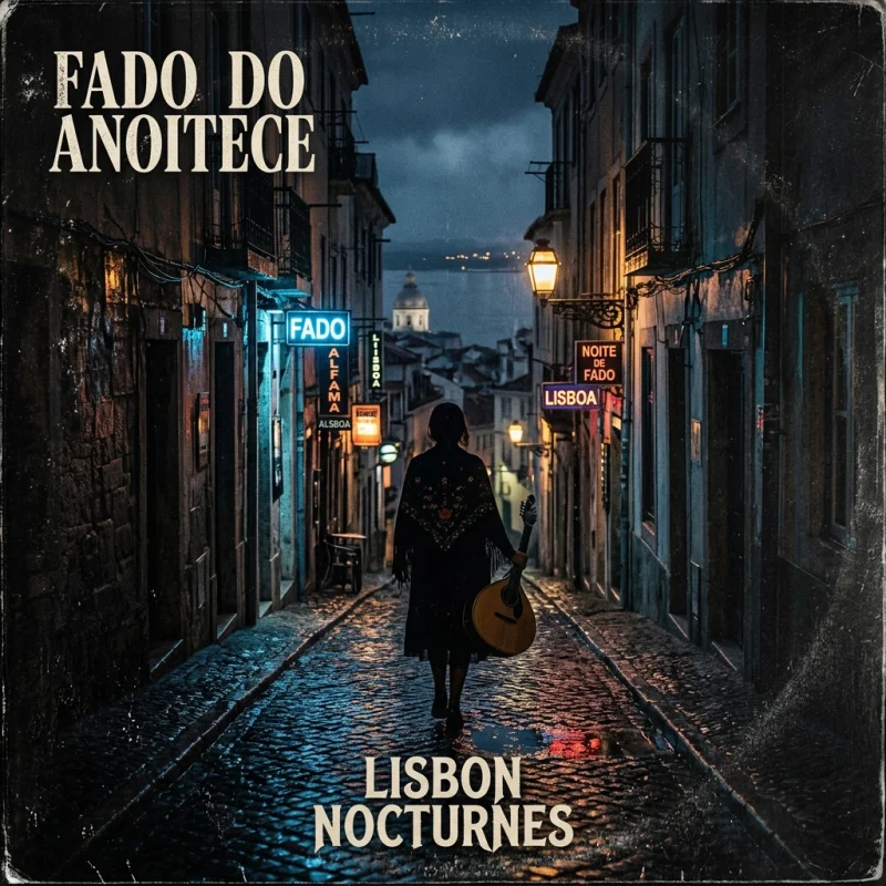 Neon Fado - Wet cobblestone alleyways in Lisbon reflecting amber streetlamps